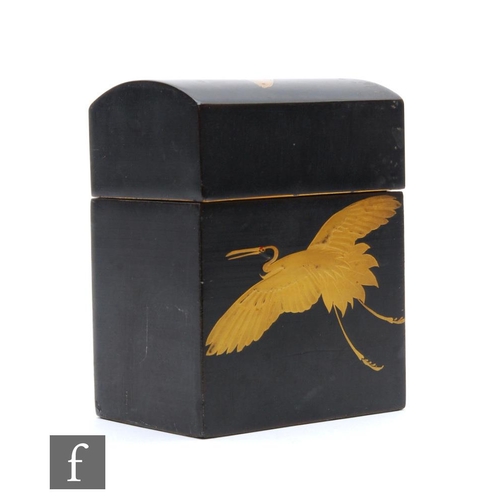 502 - An early 20th Century Japanese lacquered domed two divisioned player card case painted with cranes i... 