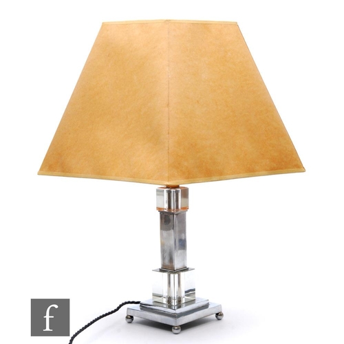 516 - A 20th Century table lamp, with chrome and Perspex stepped details, complete with shade, height 46cm... 