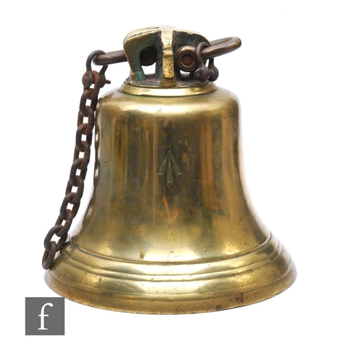 558 - A mid 20th Century brass scramble or ship's bell, World War II era, stamped with a broad arrow to th... 