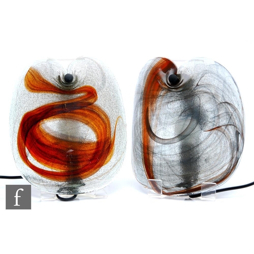 563 - A pair of mid 20th Century Holmegaard wall lights, by Per Lutken, the curved glass internally decora... 