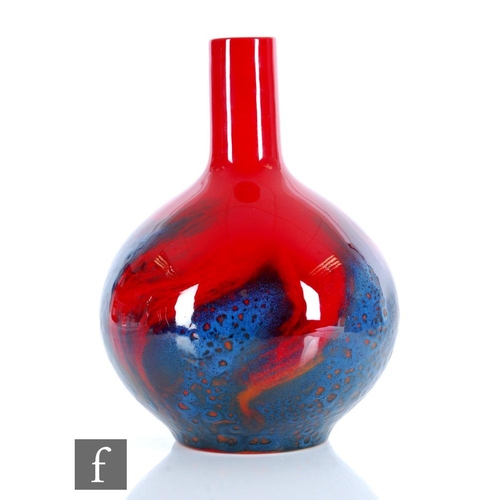 6 - A large Royal Doulton Flambe Veined shape 1618 vase, of spherical form with a cylinder neck decorate... 