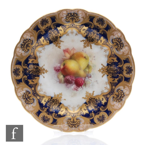 71 - An early 20th Century Royal Worcester cabinet plate decorated by Coles with hand painted pears and r... 