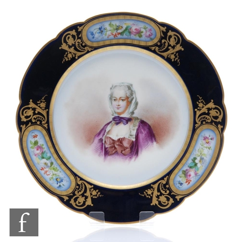 73 - A late 19th to early 20th Century Sevres cabinet plate decorated with a hand painted portrait of Mad... 