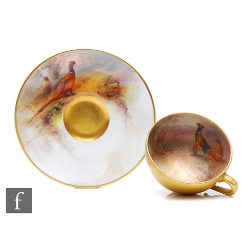 89 - An early 20th Century matched Royal Worcester cabinet cup and saucer decorated by Jas Stinton with h... 