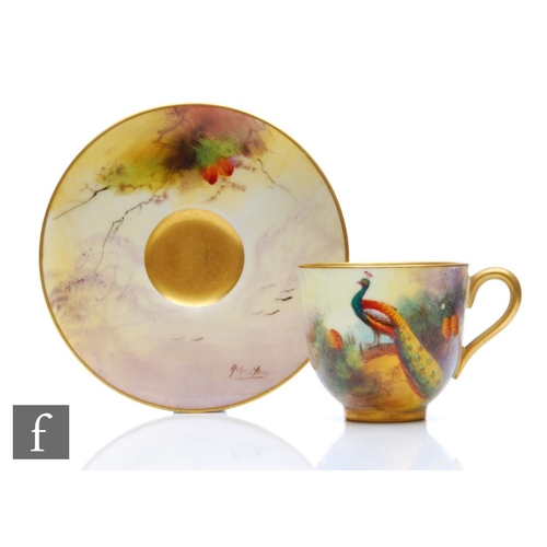 91 - An early 20th Century Royal Worcester cabinet coffee cup and saucer decorated by Austin and Shuck, t... 