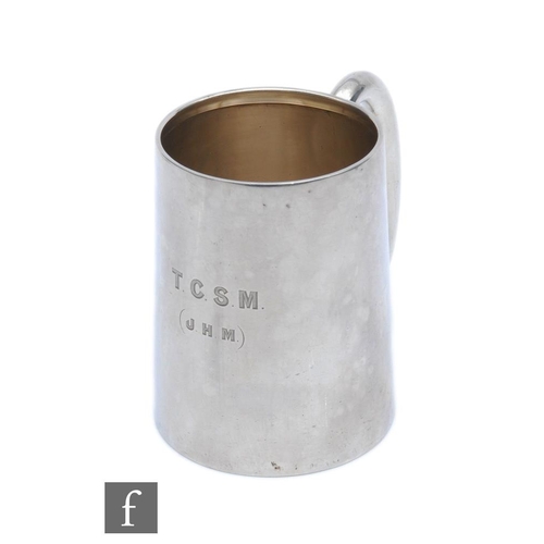 268 - A hallmarked silver half pint tankard of plain form with engraved initials to front, weight 7.5oz, B... 