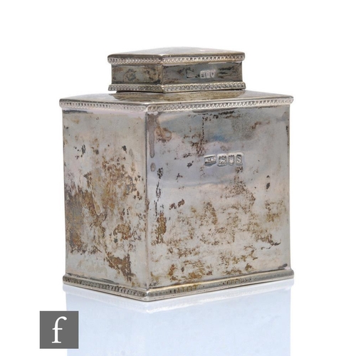 283 - A hallmarked silver tea caddy of plain rectangular form, weight 5oz, height 8cm, London 1913, Mappin... 