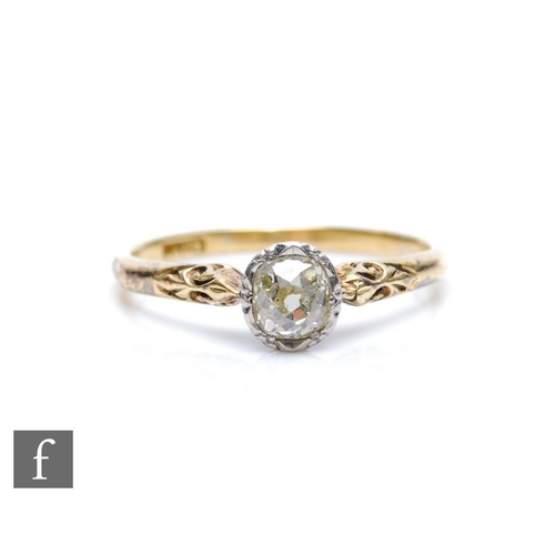 308 - An 18ct illusion set diamond solitaire ring, old cut stone, weight approximately 0.50ct, colour M/N,... 