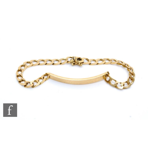 313 - An 18ct filed curb link identity bracelet, weight 17g, terminating in tongue and box fastener, damag... 