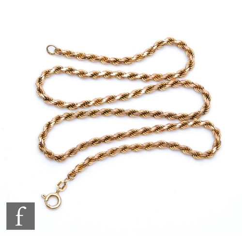 317 - A modern 9ct hallmarked solid link rope twist chain, weight 19g, length 48cm, terminating in bolt ri... 