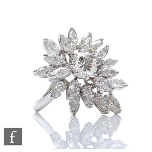 359 - A mid 20th Century 18ct white gold diamond cluster ring, central brilliant cut stone weight approxim... 