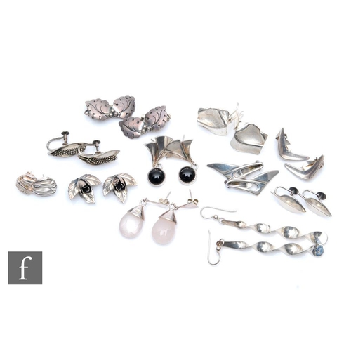 401 - A collection of assorted mid to late 20th Century silver and white metal earrings to include Scandin... 