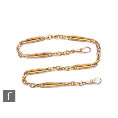 430 - A 9ct gold link watch chain with swivels to each end, length 34cm, 13.5g.