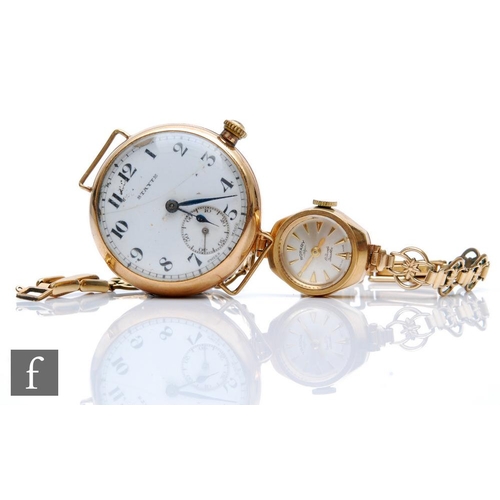 433 - An early 20th Century 9ct hallmarked Stayte wrist watch, case diameter 33mm, weight 25.5g, with a 9c... 