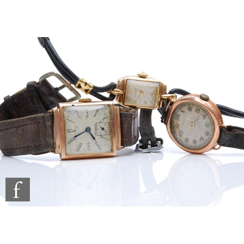 443 - Three assorted 9ct hallmarked wrist watches to include a Rotary and other examples, each to a leathe... 