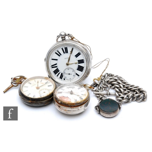 452 - A hallmarked silver open faced key wind pocket watch, Roman numerals to a white enamelled dial, case... 