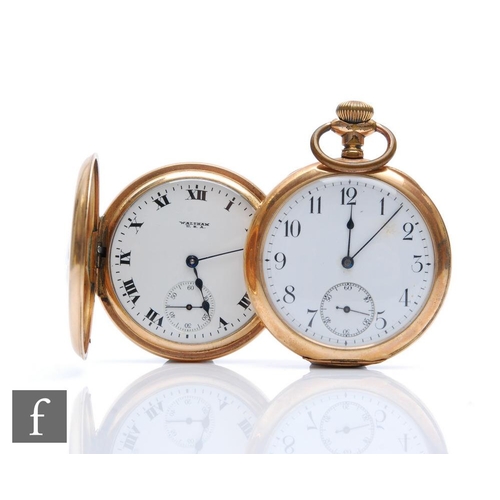 459 - An early 20th Century gold plated half hunter fob watch by the Dennison watch company and a similar ... 