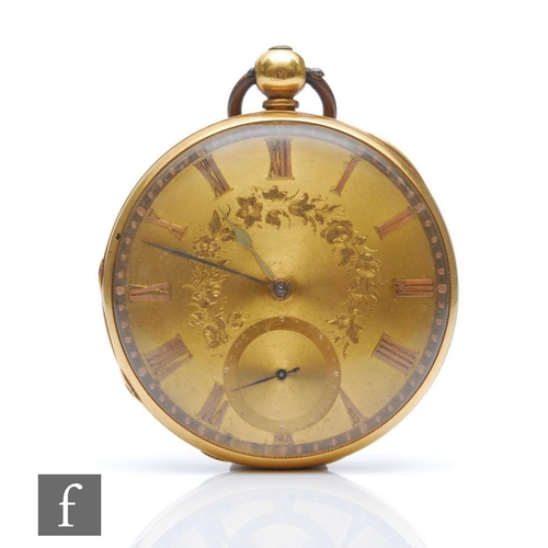 461 - An 18ct gold cased fob watch, the movement signed Barwise London, No 9567, the dial with second subs... 