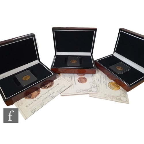 220 - Three Victoria full sovereigns dated 1887, 1897 and 1901, each with certificate and cased. (3)