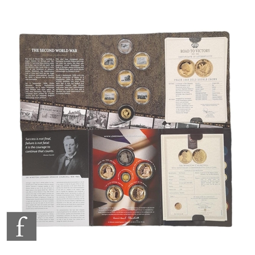 231 - Two Elizabeth II silver and gold commemorative coin sets Winston Churchill and The Road To Victory, ... 