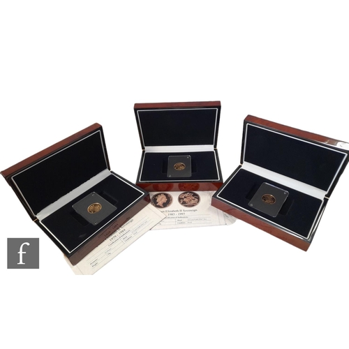 222 - Three Elizabeth II full sovereigns dated 1980, 1988 and 2007, each with certificate and cased. (3)