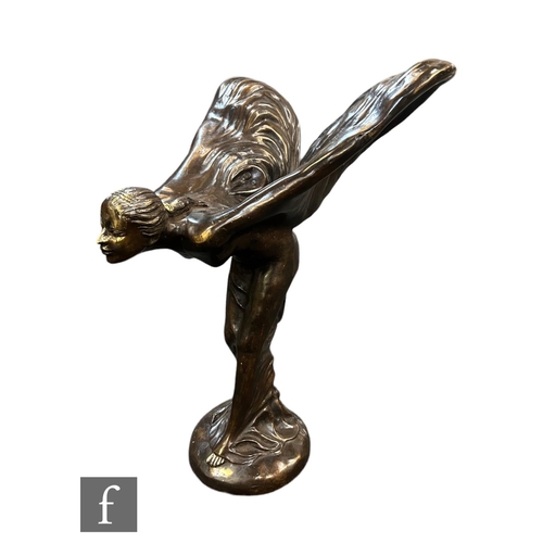 557 - A contemporary hollow cast bronze figure of the Spirit of Ecstasy, height 62cm and width 40cm.