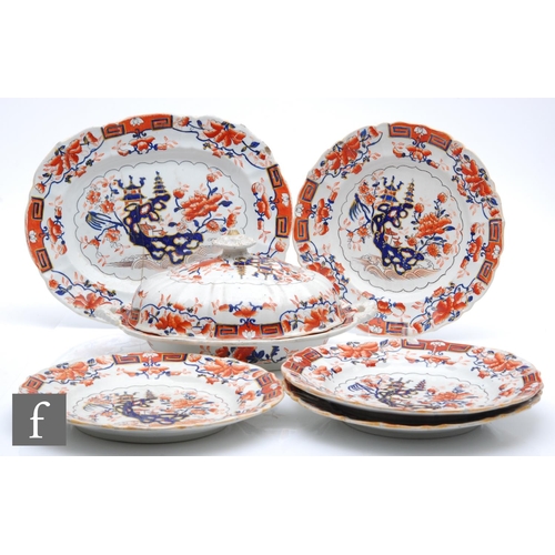 74 - A 19th Century Masons Patent Ironstone part dinner service comprising fourteen 26cm dinner plates, a... 