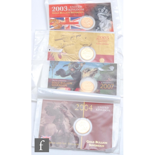 196 - Four Elizabeth II full sovereigns 2003, 2004, 2005 and 2007, each carded and sealed. (4)