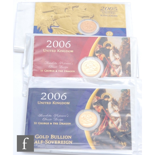 197 - Three Elizabeth II half sovereigns dated 2005 and dated 2006 x2, each carded and sealed. (3)