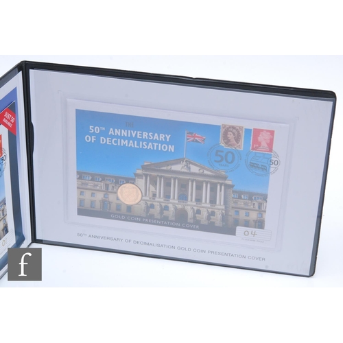 204 - An Elizabeth II 50th Anniversary of Decimalisation gold coin presentation cover, certificate and fol... 