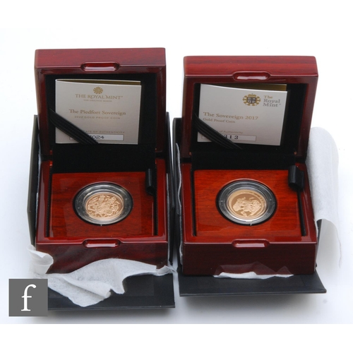 227 - Two Elizabeth II full sovereigns dated 2017 and 2022 Piedfort issue, 15.98gms, each with certificate... 