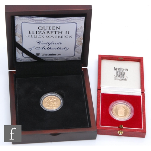 228 - An Elizabeth II 500th Anniversary of the First Gold Sovereign and a further full sovereign dated 198... 