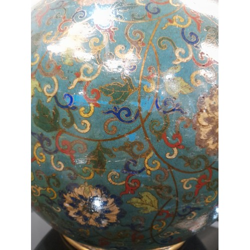 170 - A Chinese 18th or 19th Century cloisonne tianqiuping vase, the rounded body extending to a slender n... 