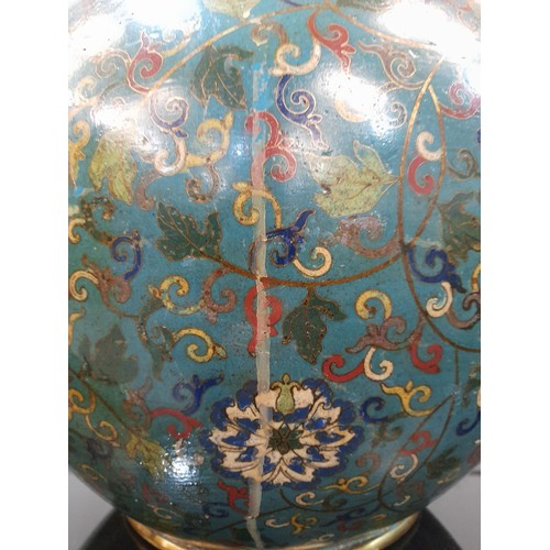 170 - A Chinese 18th or 19th Century cloisonne tianqiuping vase, the rounded body extending to a slender n... 