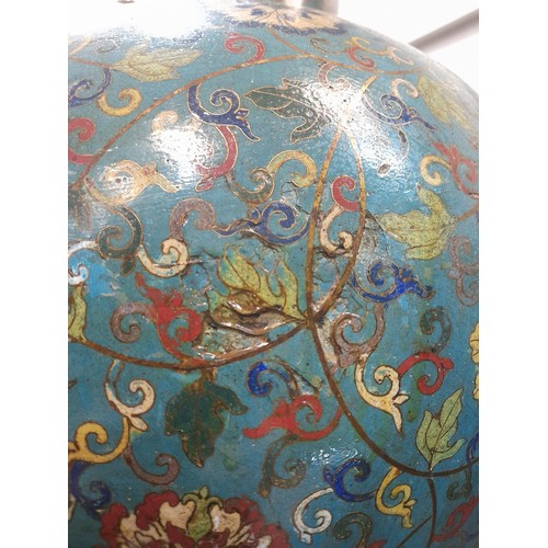 170 - A Chinese 18th or 19th Century cloisonne tianqiuping vase, the rounded body extending to a slender n... 