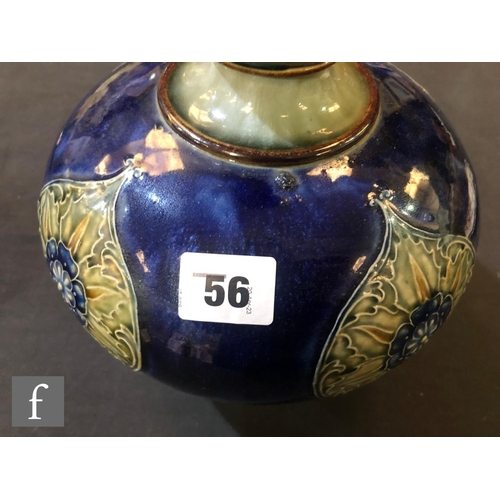 56 - A large early 20th Century Royal Doulton stoneware vase raised to a pedestal foot, the globular body... 