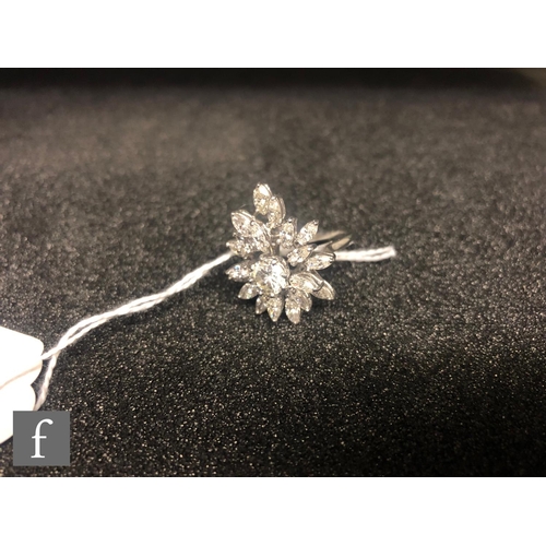 359 - A mid 20th Century 18ct white gold diamond cluster ring, central brilliant cut stone weight approxim... 