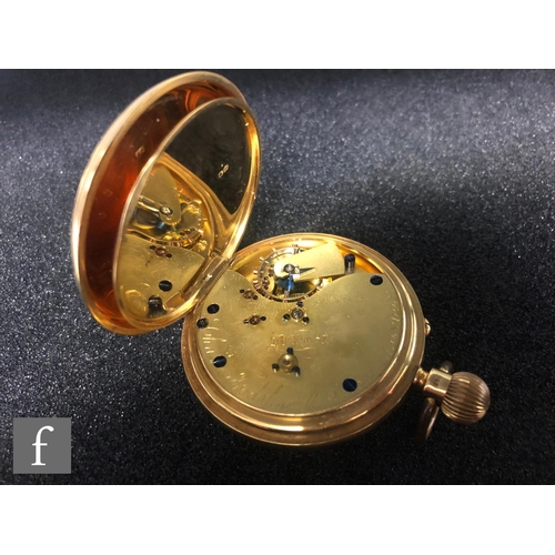 439 - An 18ct hallmarked crown wind open faced pocket watch, Roman numerals to a white enamelled dial, cas... 