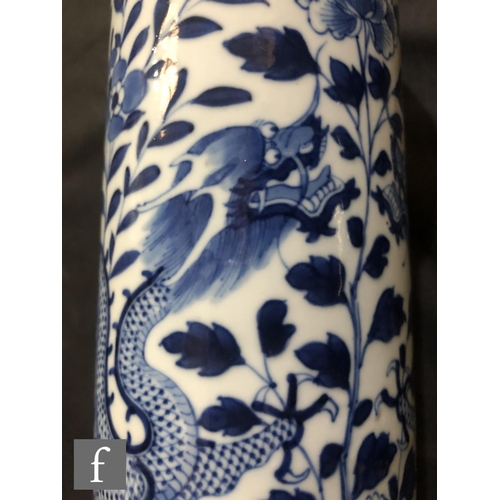 162 - A 19th Century Chinese blue and white sleeve vase of cylindrical form rising to a flared rim, the bo... 