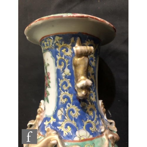 174 - A pair of late 19th Century Chinese Famille rose vases, each of ovoid form rising to a slender neck ... 