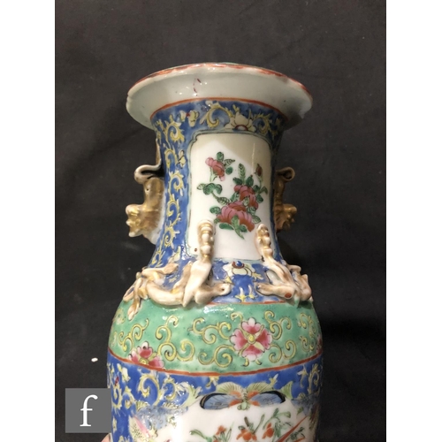 174 - A pair of late 19th Century Chinese Famille rose vases, each of ovoid form rising to a slender neck ... 