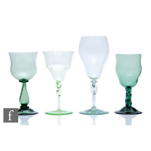 181 - Four early 20th Century James Powell & Sons Arts and Crafts drinking glasses comprising two desi... 