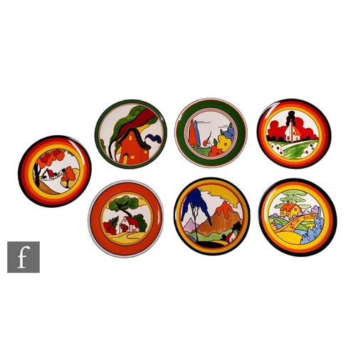 68 - Seven assorted Wedgwood Clarice Cliff Bradford Exchange wall plates decorated in the Orange House, P... 