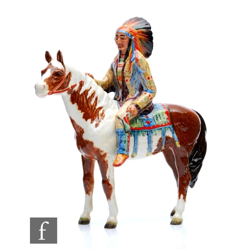 17 - A Beswick Mounted Indian, model 1391, printed crest mark.