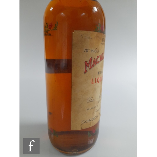 912 - A bottle of Macallan-Glenlivet, pure Highland Malt Liqueur whisky, distilled 1937, bottled by Gordon... 