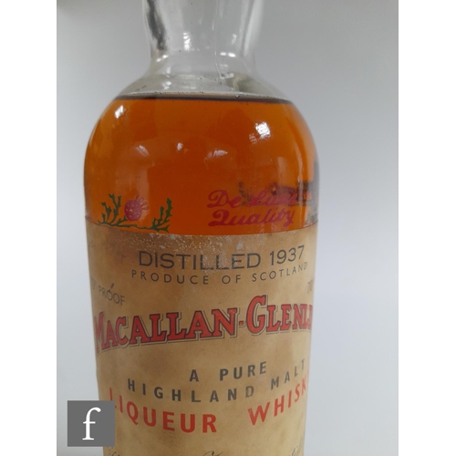 912 - A bottle of Macallan-Glenlivet, pure Highland Malt Liqueur whisky, distilled 1937, bottled by Gordon... 