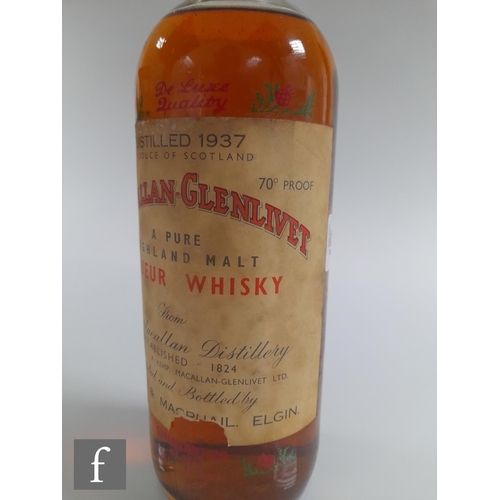 912 - A bottle of Macallan-Glenlivet, pure Highland Malt Liqueur whisky, distilled 1937, bottled by Gordon... 