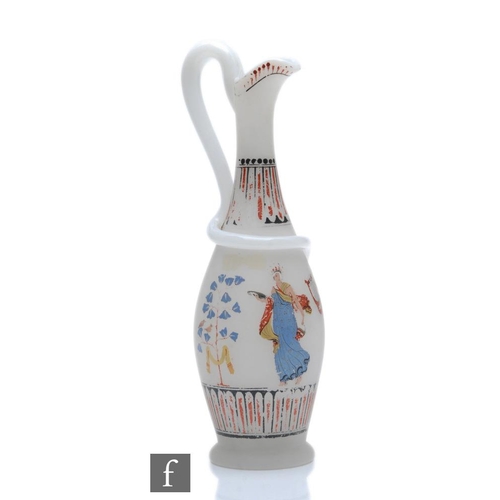 489 - A 19th Century opaline ewer by Davis, Greathead & Green, the slender footed body rising to an in... 