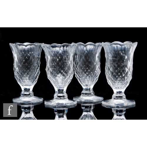 239 - A collection of four assorted jelly glasses circa 1785, with ogee bowl each with diamond cut body an... 