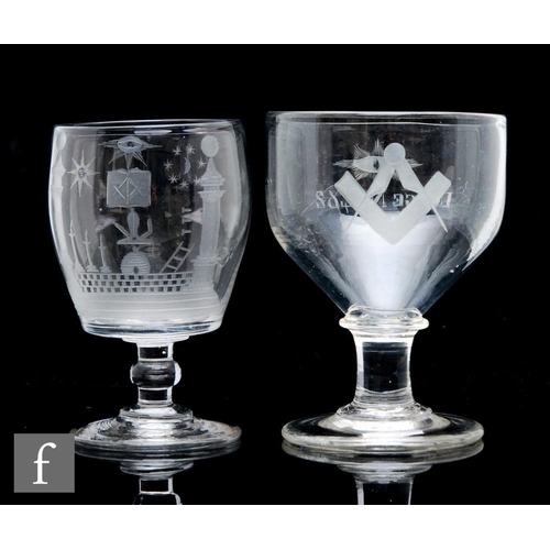 261 - Two 18th Century glass rummers circa 1800, each engraved with Masonic emblems, one with LODGE No. 46... 